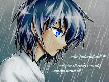 sad anime girl crying in the rain alone drawing