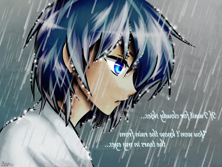 anime girl crying in the rain drawing