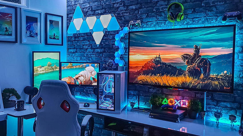 Bright gaming room setup HD wallpaper