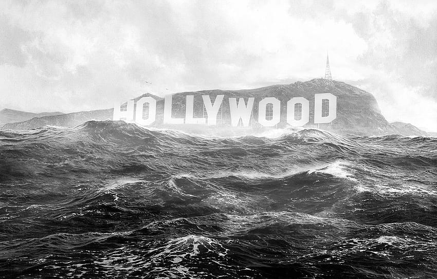 наводнение, потопът, краят на света, холивуд, знакът на Холивуд, раздел фантастика HD тапет