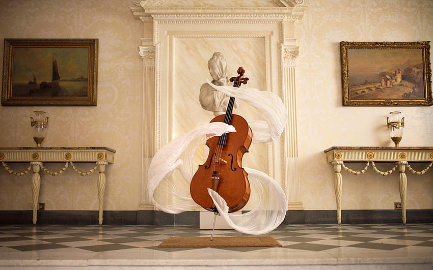 1920x1200 Music, Spirit, Cello, Scarf, Statue, Instrument, Surreal HD wallpaper
