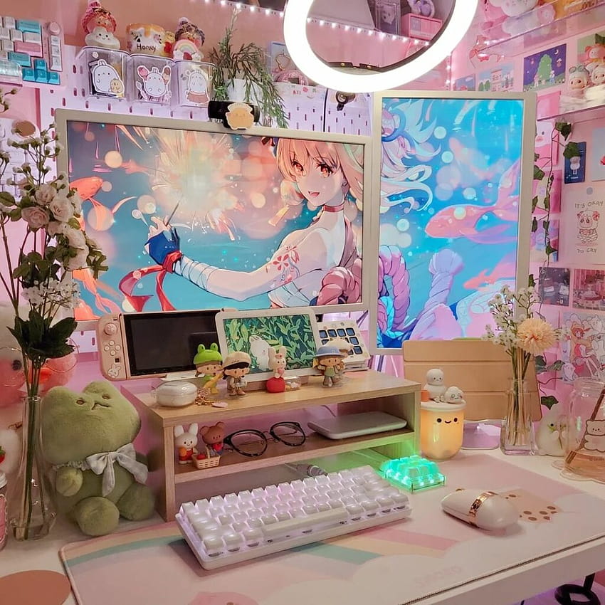 모든 게이머 소녀를 행복하게 해주는 33가지 핑크색 게임 설정 아이디어, 카와이 게이밍 룸 HD 전화 배경 화면