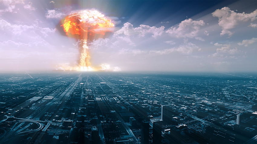 Villes du monde Manip cg bâtiments d'art numérique explosion rayonnement nucléaire horreur sombre feu de science-fiction, bâtiment qui explose Fond d'écran HD