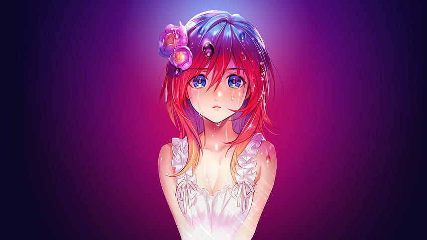 Anime Girl Water Drops Red Head Blue Eyes, Artista, s y, anime red girl fondo de pantalla