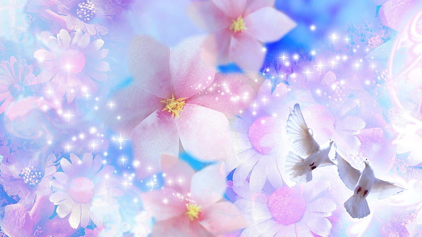 Doves Tag : Peaceful Pastel Prophecy Radiate Pink Glow, glitter flower HD wallpaper