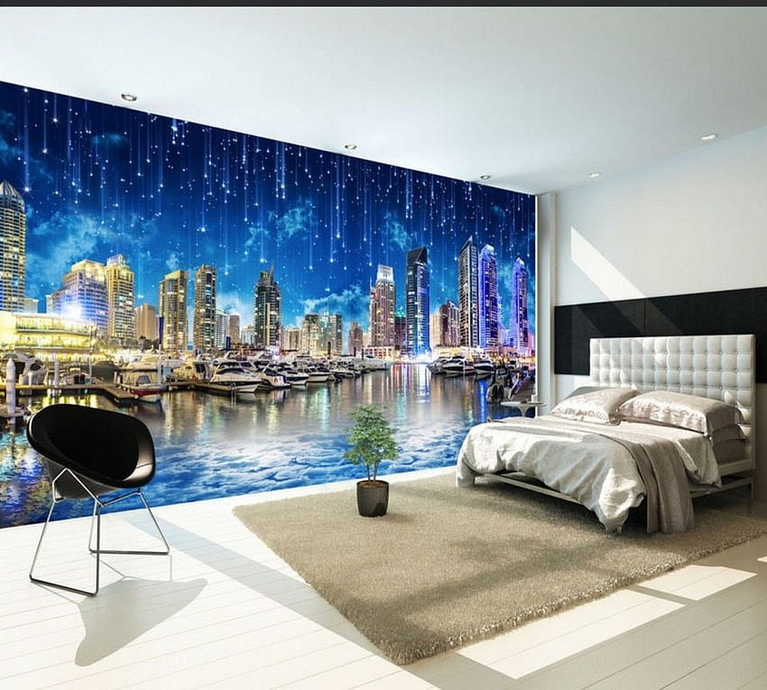 Shipping Ultra Night City Night City Landscape Panorama TV Wall Restaurant Custom 3d High Rise Building Mural HD wallpaper