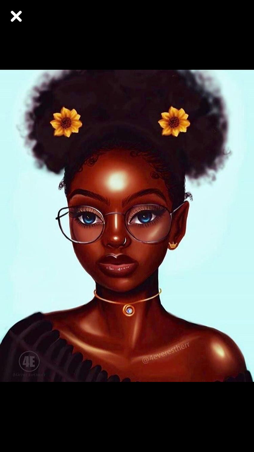 Карикатурно рисуване на черно момиче, рисунки на сладко черно момиче HD тапет за телефон