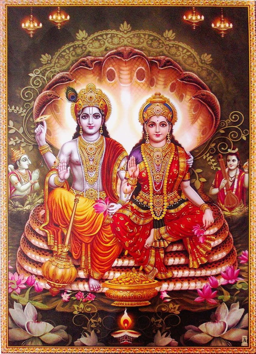 hinducosmos: „Бог Вишну, Деви Лакшми седи на змията Шешнааг“, вишну лакшми HD тапет за телефон