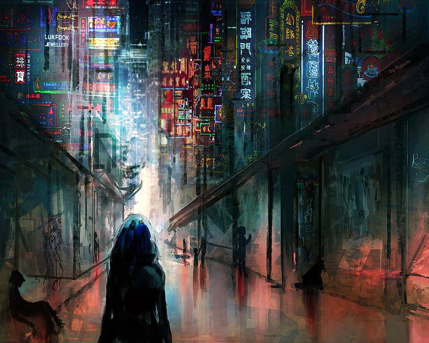 1280 x 1024 Anime Cyberpunk Scifi City Lights Nachtgebäude Futuristisch 1280 x 1024 Auflösung, Hintergründe und Anime Cyberpunk Street HD-Hintergrundbild