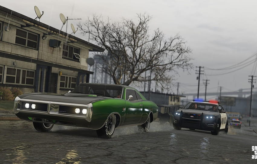 road, rain, police, chase, Grand Theft Auto V, Los, gta police HD wallpaper