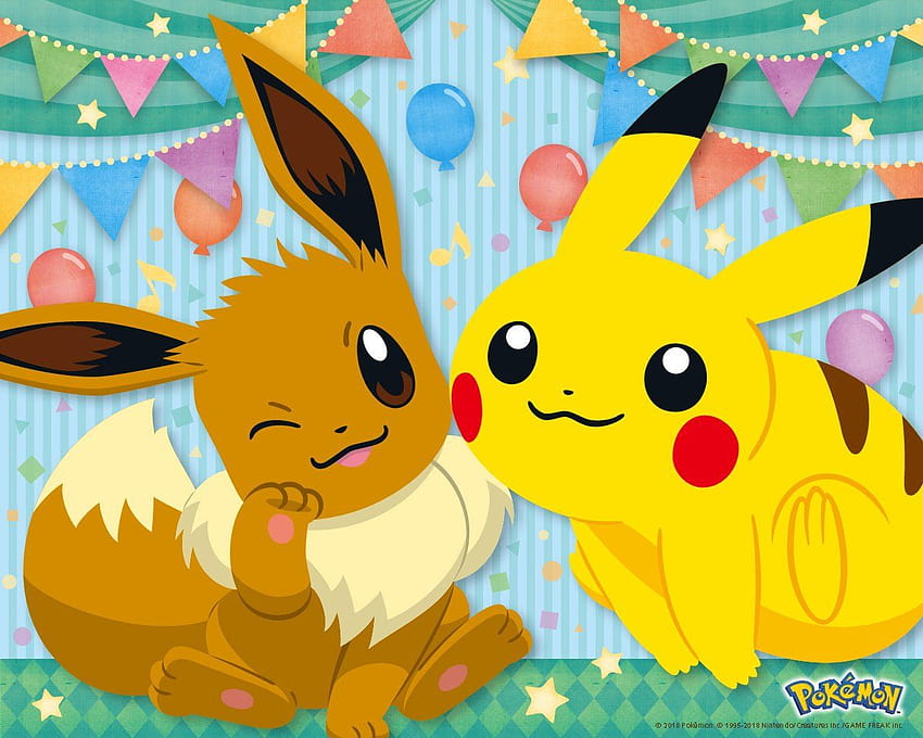 Pikachu Eevee Feliz cumpleaños, pikachu y eevee fondo de pantalla