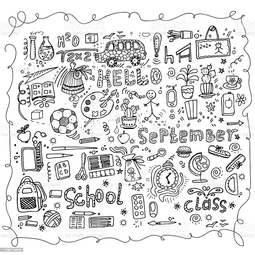 El Çizim Doodle Okul Malzemeleri Sırt Çantası Kitap Spor Ayakkabıları Formül Yazı Tahtası Okul Sırası Kalem Boyalar Kalem Afiş Poster Davetiye Kutlama Duvar Ambalaj Stok İllüstrasyon, çizim kitabı Tasarımı Için HD telefon duvar kağıdı
