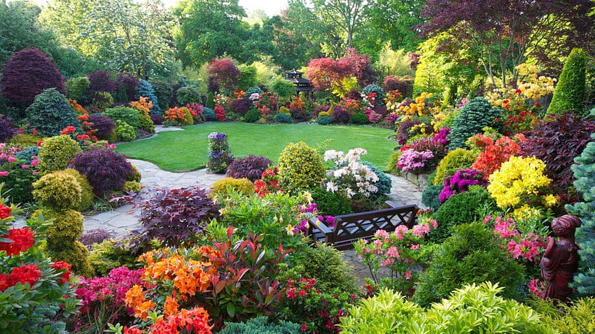 Belle, Maison, Fleur, Jardins, , jardins fantastiques Fond d'écran HD