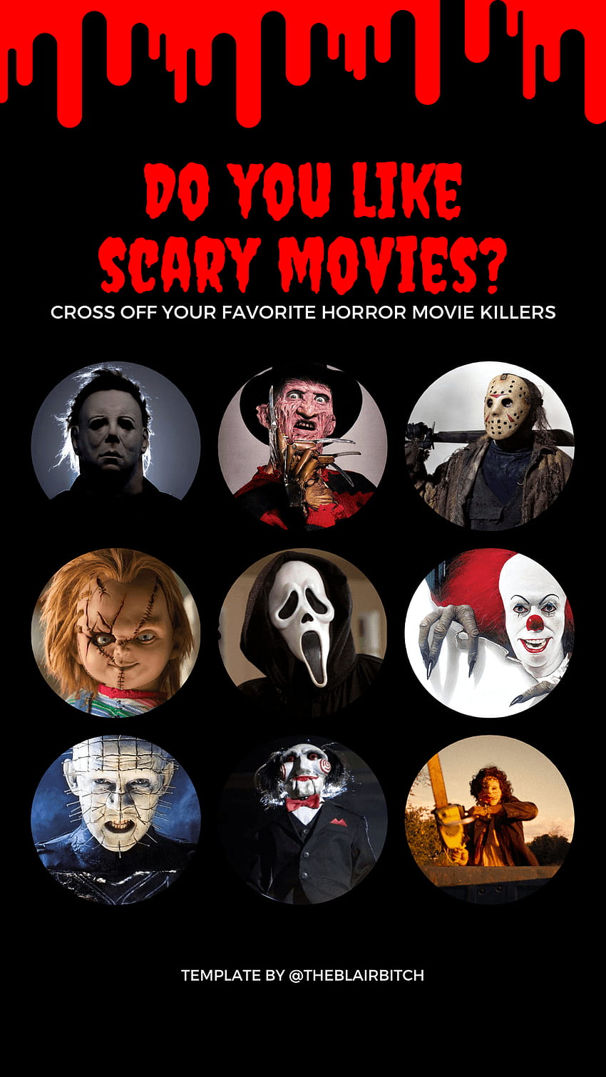 Cross Off Your Favorite Horror Movie Killers Instagram Story, all scary movie killers HD phone wallpaper