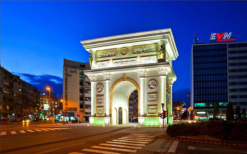 Triumphbogen Mazedonien in der Stadt Skopje Republik Mazedonien HD-Hintergrundbild