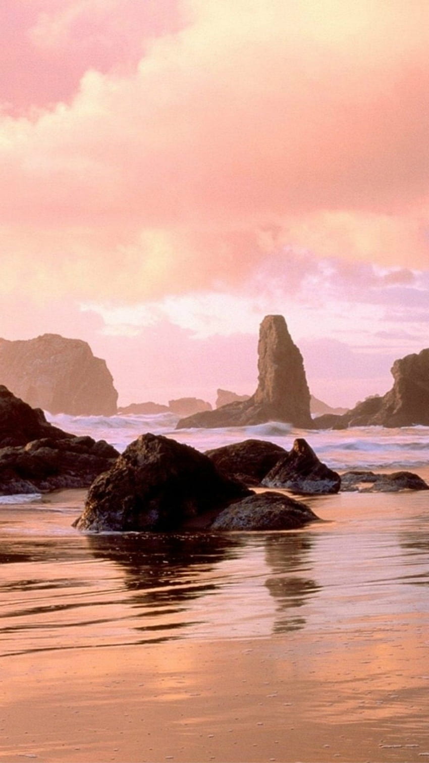 Aesthetic Sunset Pink Beach, pemandangan matahari terbenam yang estetis wallpaper ponsel HD