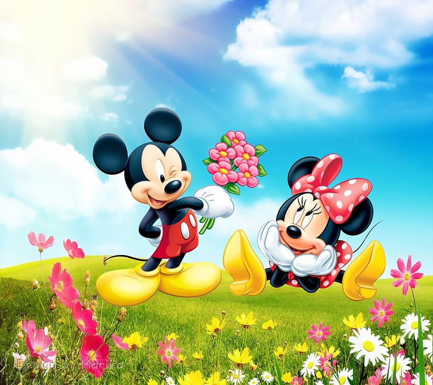 ミッキーとミニーマウス 春、春の漫画 高画質の壁紙