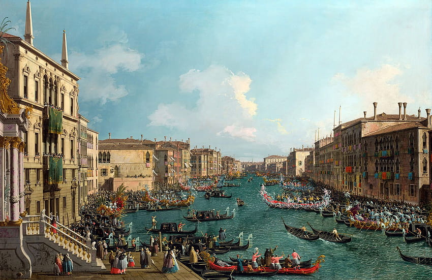 การแข่งเรือบนแกรนด์คาแนลโดย Canaletto Mural วอลล์เปเปอร์ HD