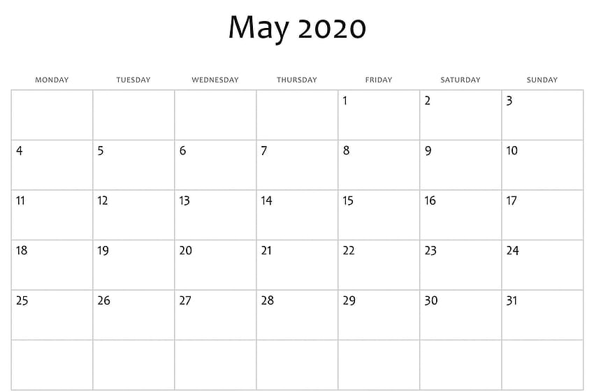 Mai 2020 Kalender druckbare leere Vorlage PDF Word Excel, Kalender HD-Hintergrundbild