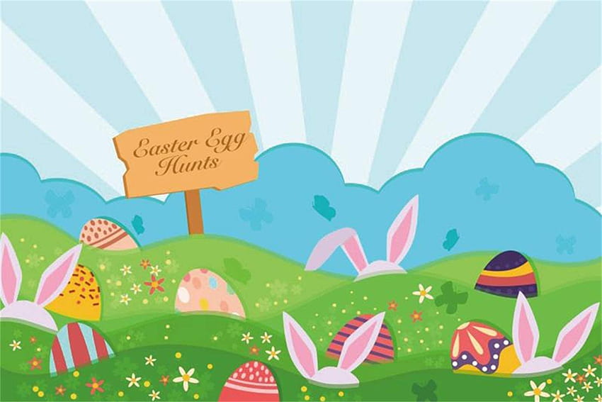 Amazon : Laeacco Vinyl 5x3ft Cartoon Easter Day Backdrops Easter Egg Hunts  Wooden Sign Colorful Funny Easter