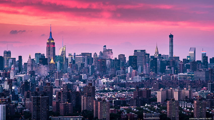 New York Ampia E, città blu e rosa Sfondo HD