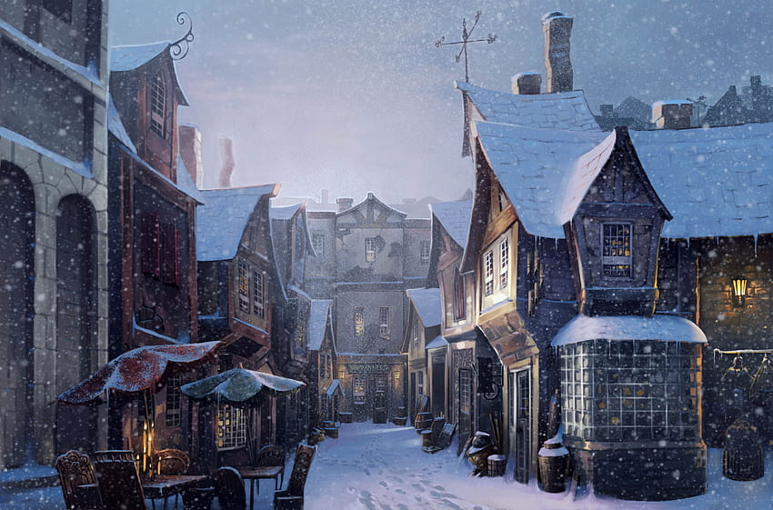 Ulica Pokątna Harry Potter ... dojazd, zimowa aleja Tapeta HD