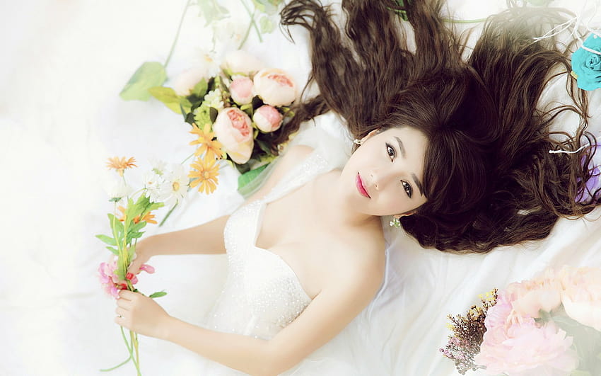 Bride, bridal hairstyles artificial flowers HD wallpaper