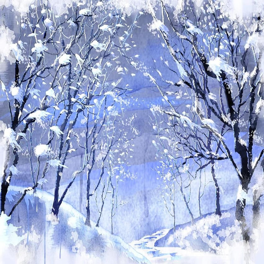 凍った公園、白いアニメの雪 HD電話の壁紙
