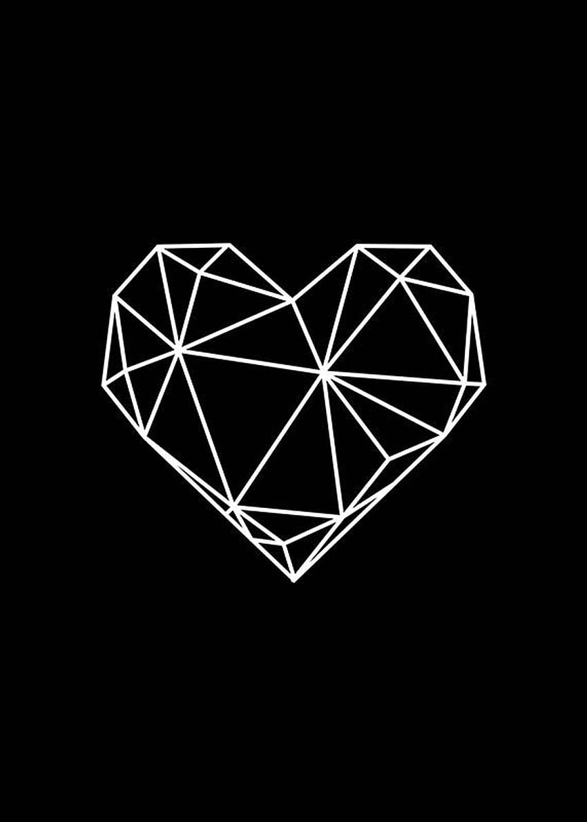 Geometric heart, heart print, black and white, geometric print, black geometric print HD phone wallpaper