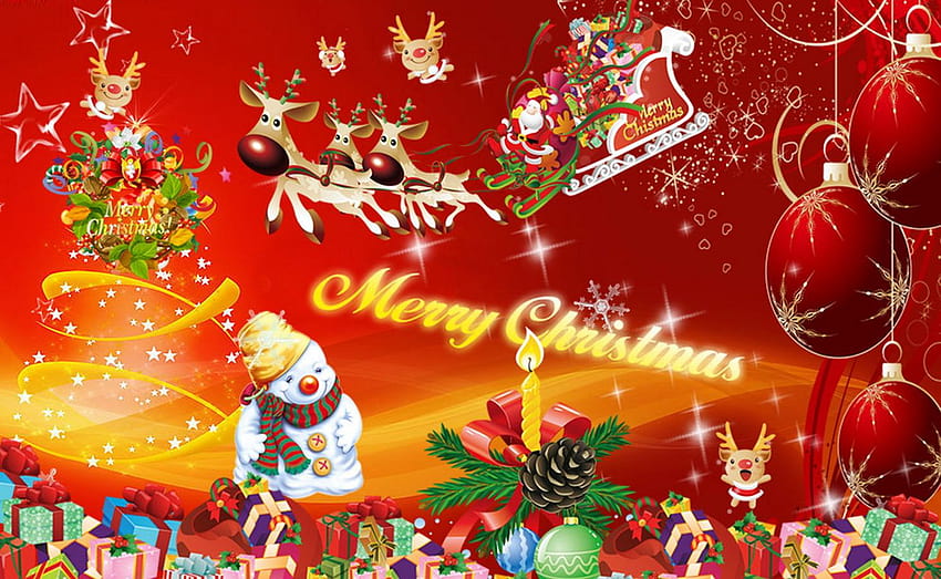 Merry Christmas Tree Lights Snow Man Santa Animated, santa and christmas tree HD wallpaper