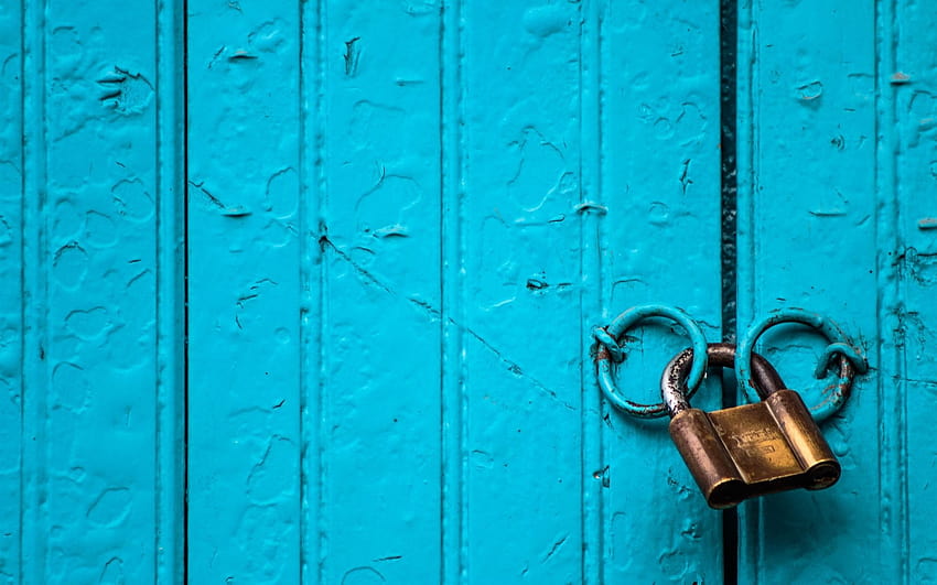 Porta azul, fechadura, fechadura da porta papel de parede HD