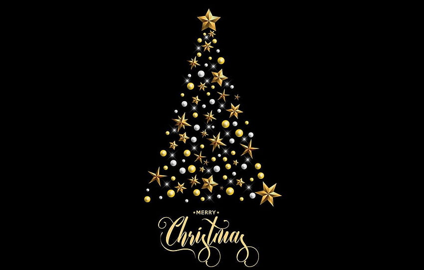 decoration, gold, tree, New Year, Christmas, golden, black background, black, Christmas, background, tree, New Year, decoration, xmas, Merry , section новый год, golden christmas tree HD wallpaper