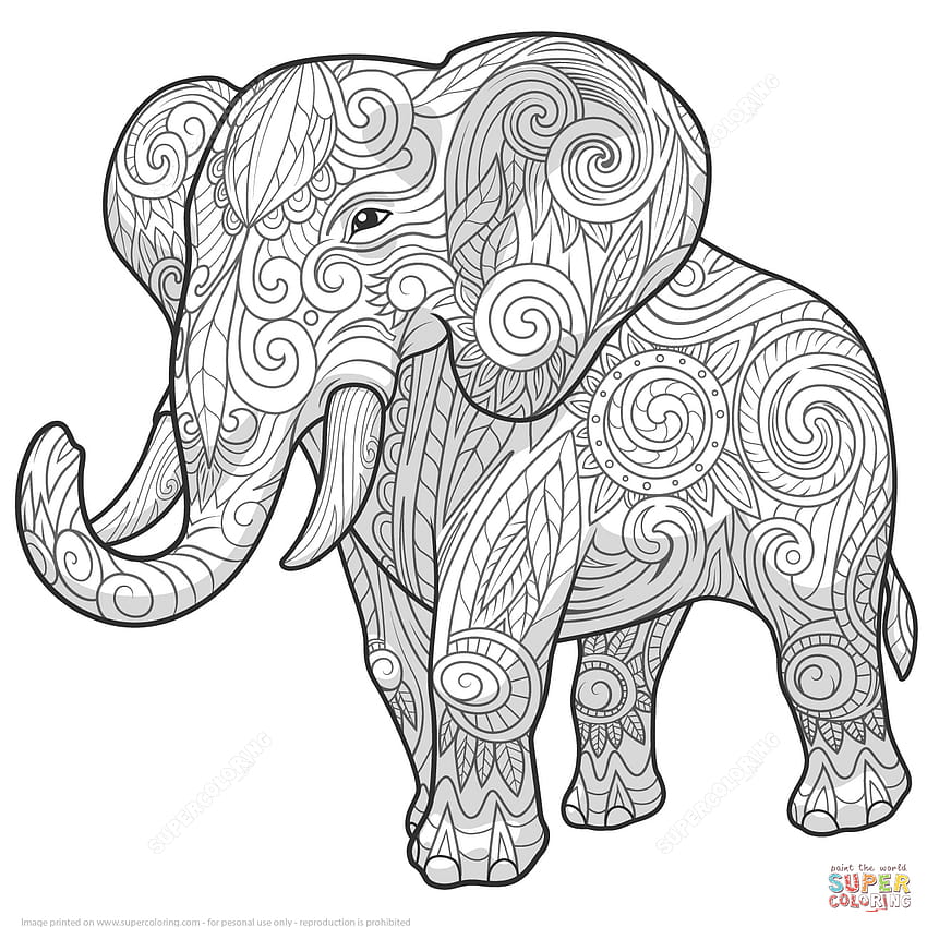 GetDrawings의 코끼리 Zentangle 색칠 페이지, zentangle 코끼리 HD 전화 배경 화면