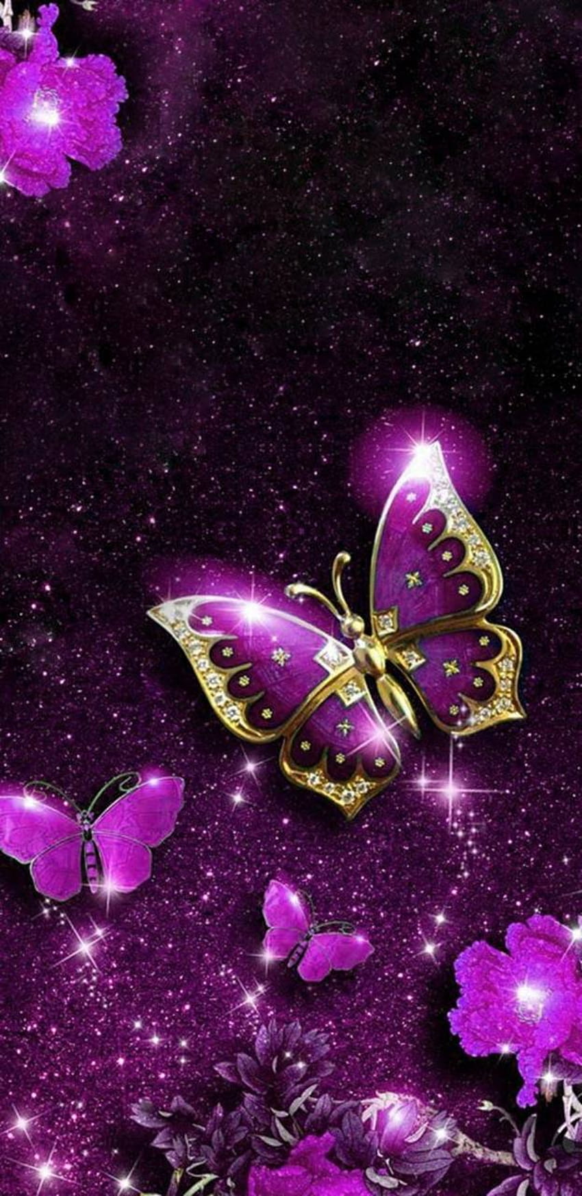 Лилава блестяща пеперуда, черни жени и лилави пеперуди HD тапет за телефон