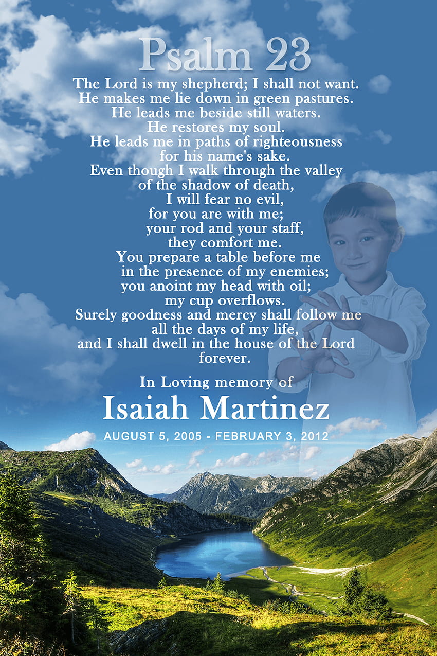 Psalm of David obituary/memorial card. I can add a custom of, in loving memory background HD phone wallpaper