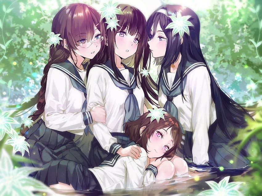 anime girls, fuyumi irisu, eru chitanda, kaho juumonji, mayaka ibara, hyouka, , background, d5f968 HD wallpaper