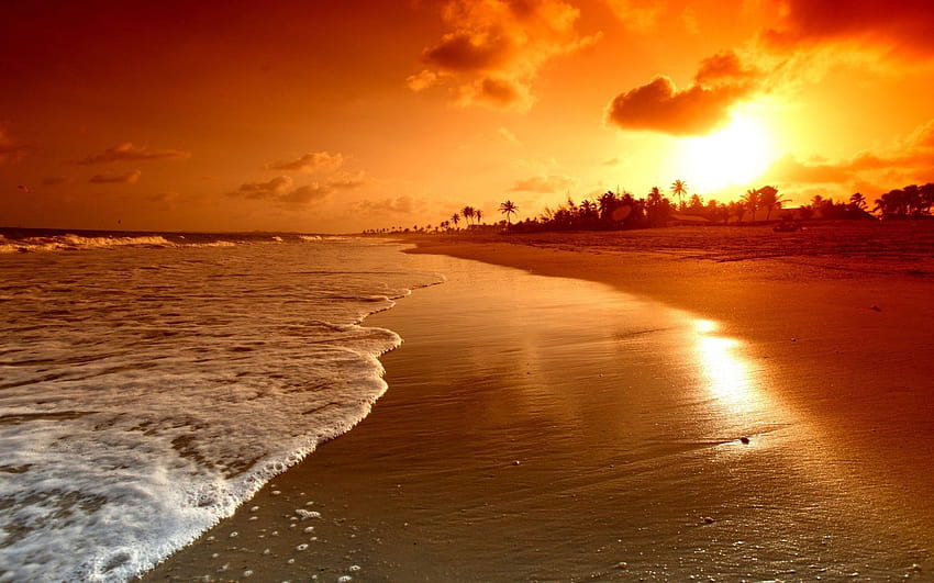 Sunrise Beach Lovely Sunset Backgrounds, tło zachód słońca na plaży na komputer Tapeta HD