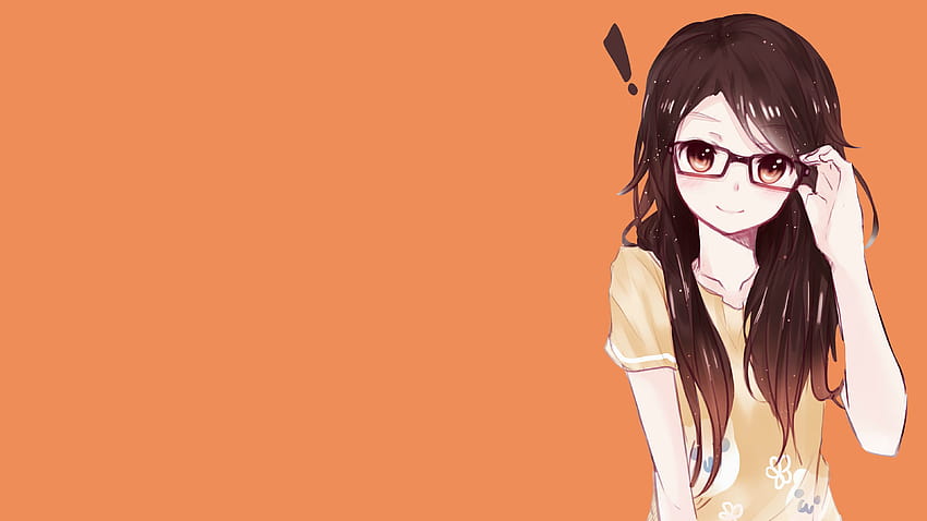 3840x2160 주황색 배경에 안경을 쓴 애니메이션 소녀, 안경을 쓴 애니메이션 소녀 HD 월페이퍼