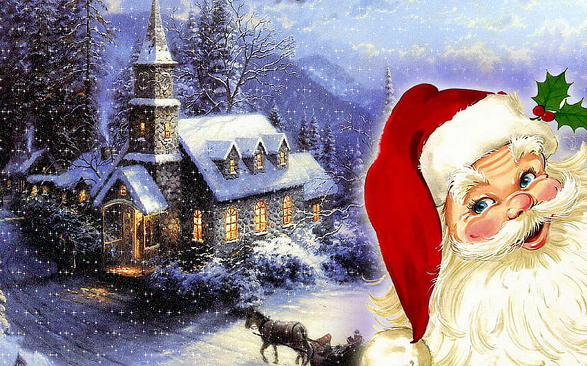 Santa Claus and a village on the Christmas night, santa claus christmas