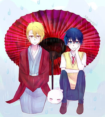 Ashiya Hanae with Mojamoja/Kedama on top of his head and Abeno Haruitsuki- Fukigen na Mononokean ep 13