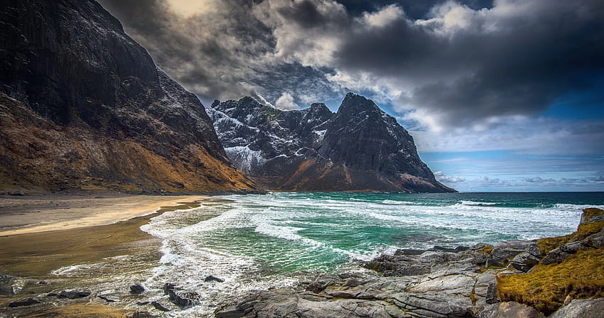 norwegia lofoten kvalvika pantai ultra Wallpaper HD