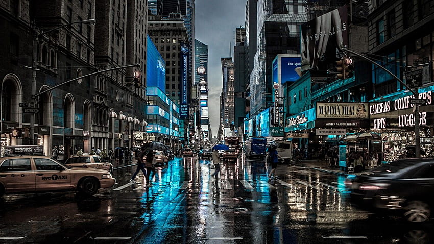 1600x900 New York City Street Reflection Motion Blur Dark 1600x900 해상도, 배경 및 HD 월페이퍼