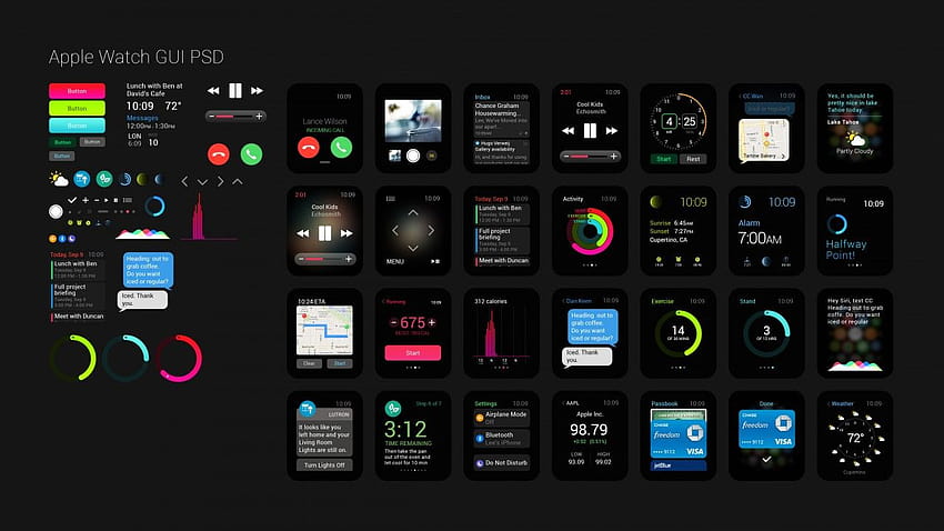 Apple Watch, GUI, antarmuka, jam tangan, ulasan, iWatch, Apple, antarmuka, tampilan, perak, Gadget Futuristik Nyata, OS Wallpaper HD