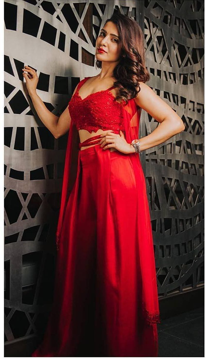 Modelo Samantha Akkineni en vestido rojo tradicional indio, ropa india fondo de pantalla del teléfono