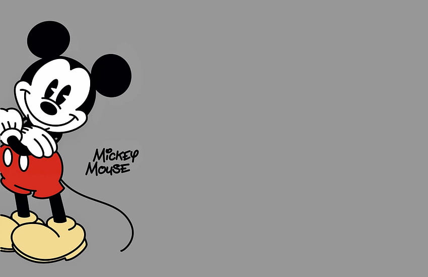 ラップトップのミッキー マウス: 灰色の背景、ミッキー マウスの美学 高画質の壁紙