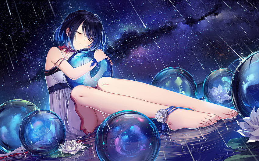 Rain, Anime Girl, Balls, Night, , Background, Zsznkv, night anime girls HD wallpaper