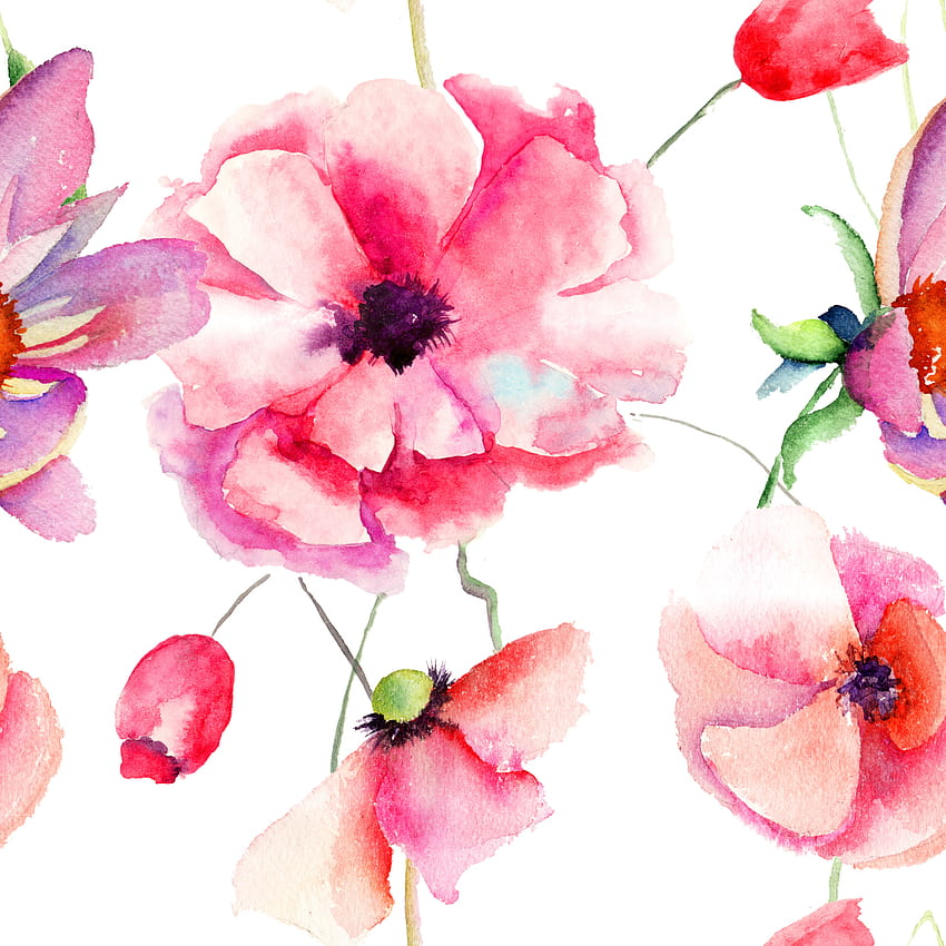 Red Barrel Studio® Clayford Watercolor Poppy Flowers 10 'L x 24, bunga musim panas cat air wallpaper ponsel HD