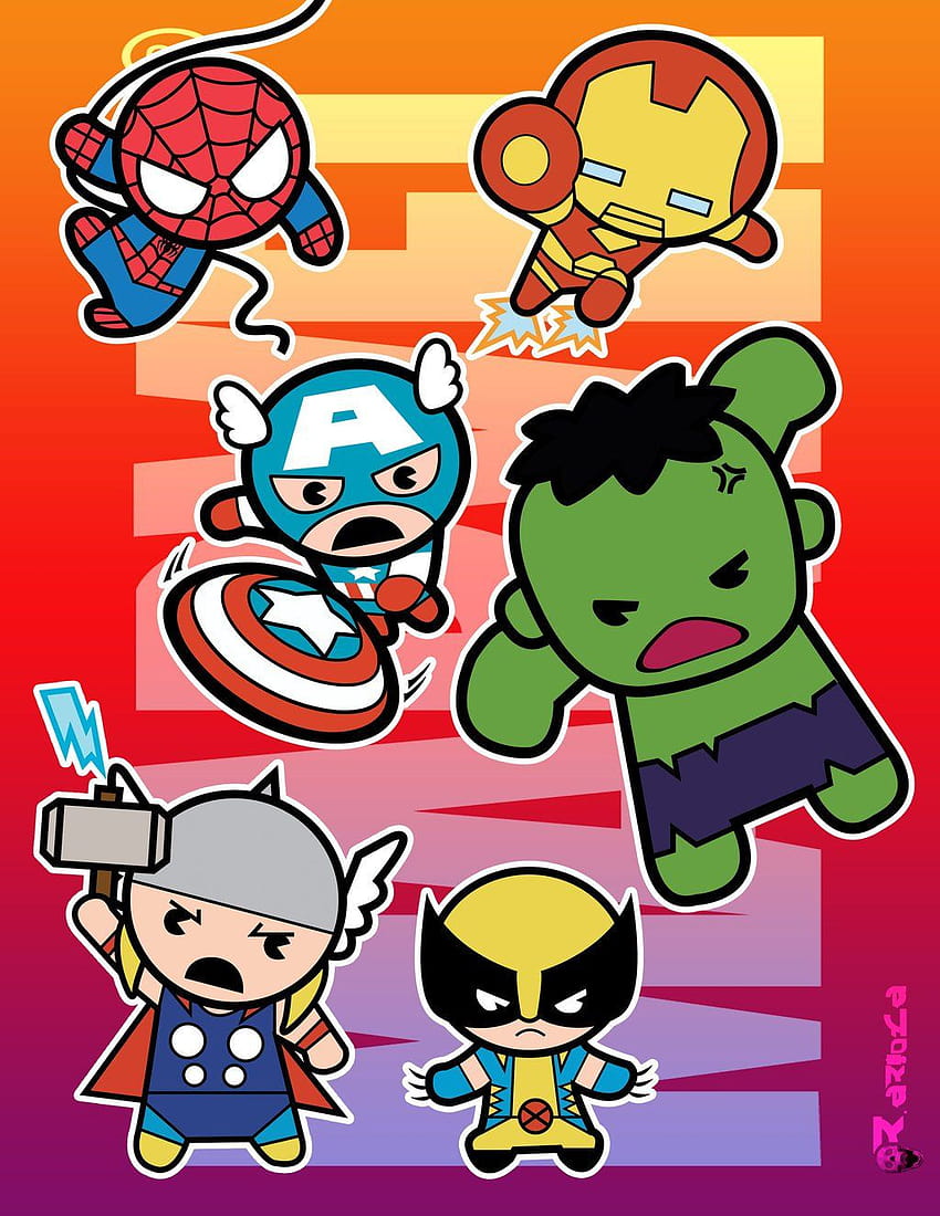 Сладък списък на Chibi Marvel, естетически супергерой HD тапет за телефон