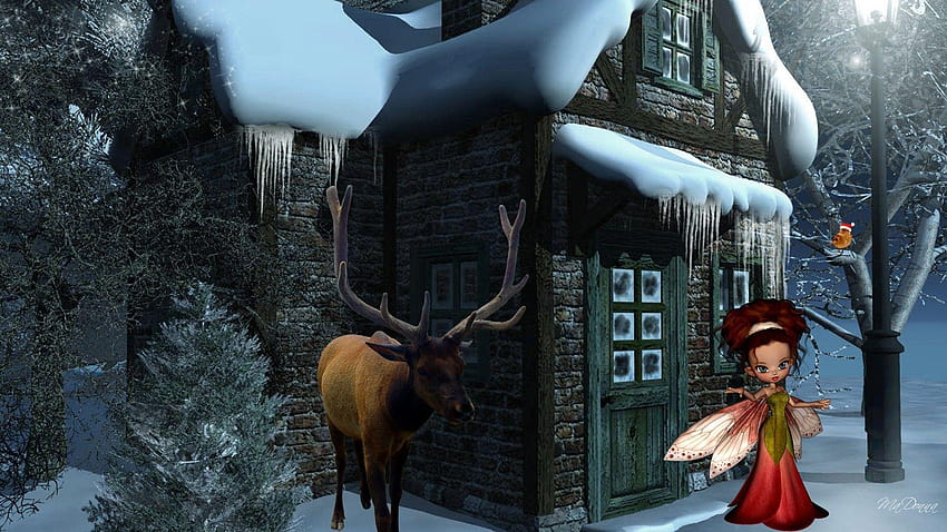 Winter: Winter Fairyland II Fairy Land Pixie Deer Reindeer Snow HD wallpaper