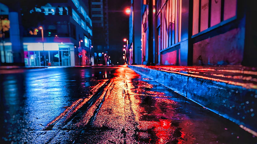 3840x2160 jalan, malam, basah, neon, latar belakang kota u 16:9, kota neon Wallpaper HD